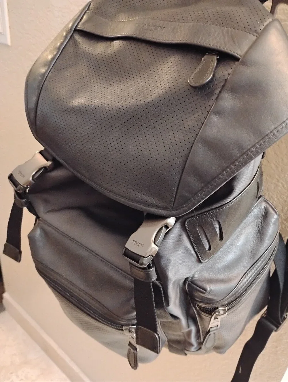 ▪️Coach Black Leather Terrain Gunmetal Backpack Rugged Cabincore Quiet Luxury